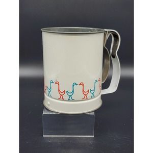 Vintage Androck Geese Flour Sifter, Cream w/ Red & Blue Geese, Made in USA